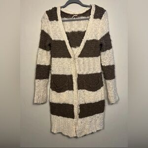 Free People Brown Off White Multi-Color Striped Long Cardigan Size XS